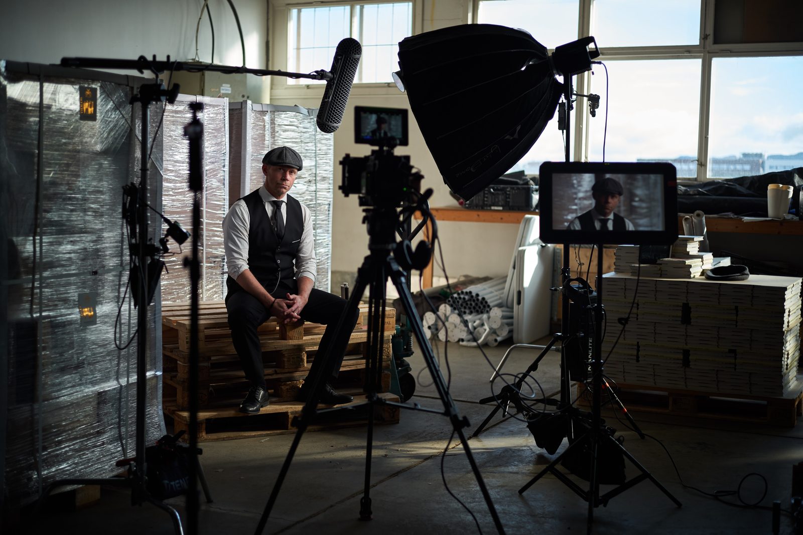 On set as Director of Photography — Ståle Kvarme Tørring framed on the monitor during a shoot. Patrick D. A. Webb, Trondheim, Norway.
